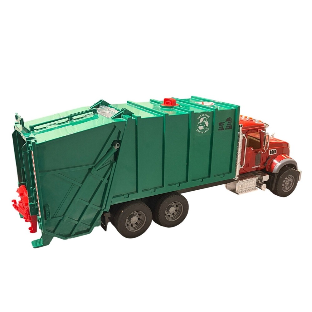 Giant Mack Granite Rear Loading Garbage Truck Toy Red Green Recycling Vehicle